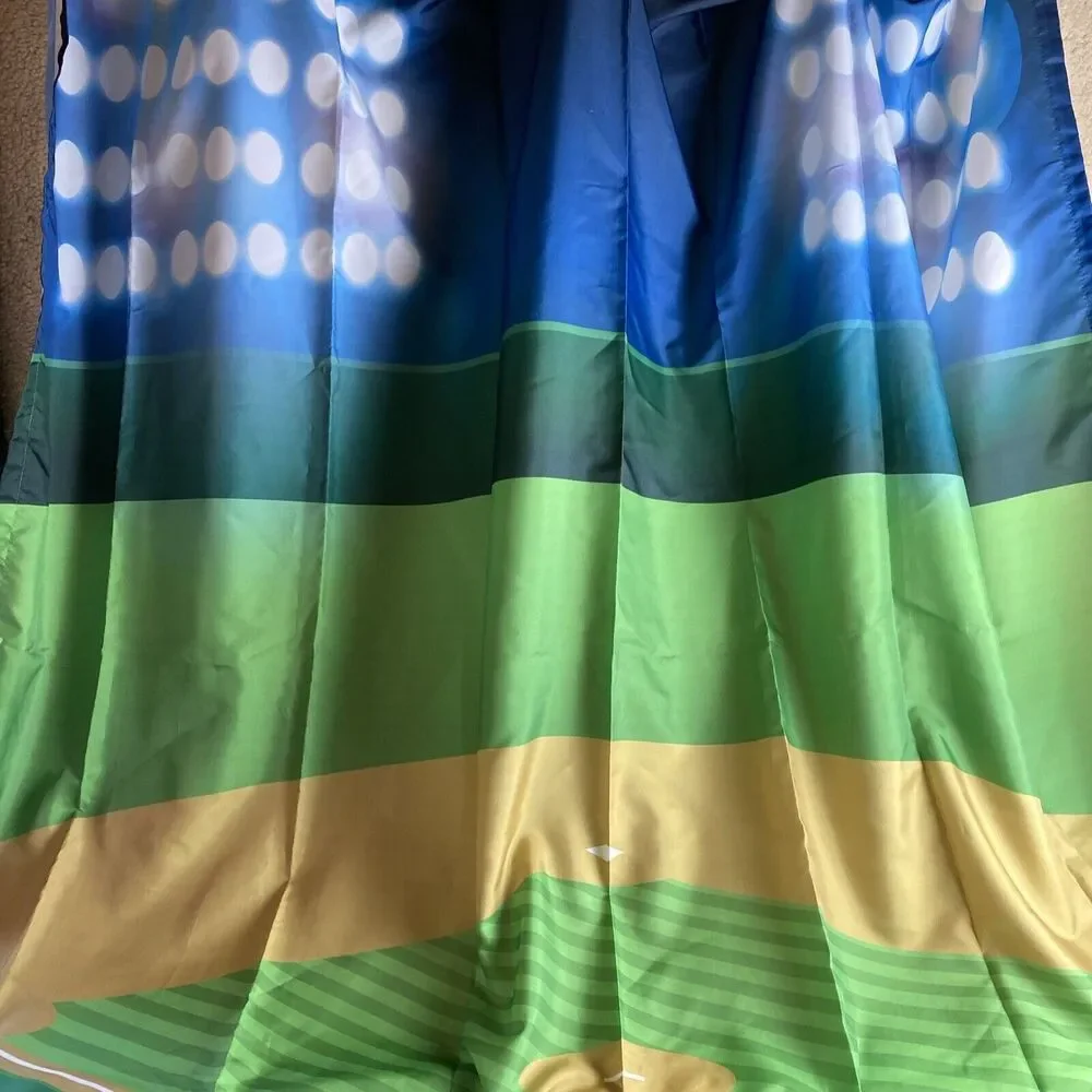 Under The Lights Baseball Field Fabric Shower Curtain 69X69 in Green Blue